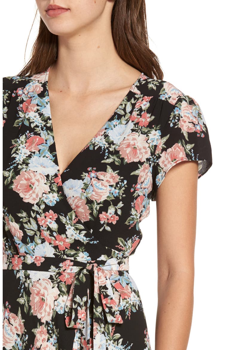 Oleander Wrap Midi Dress, Alternate, color, BLACK BOUQUET