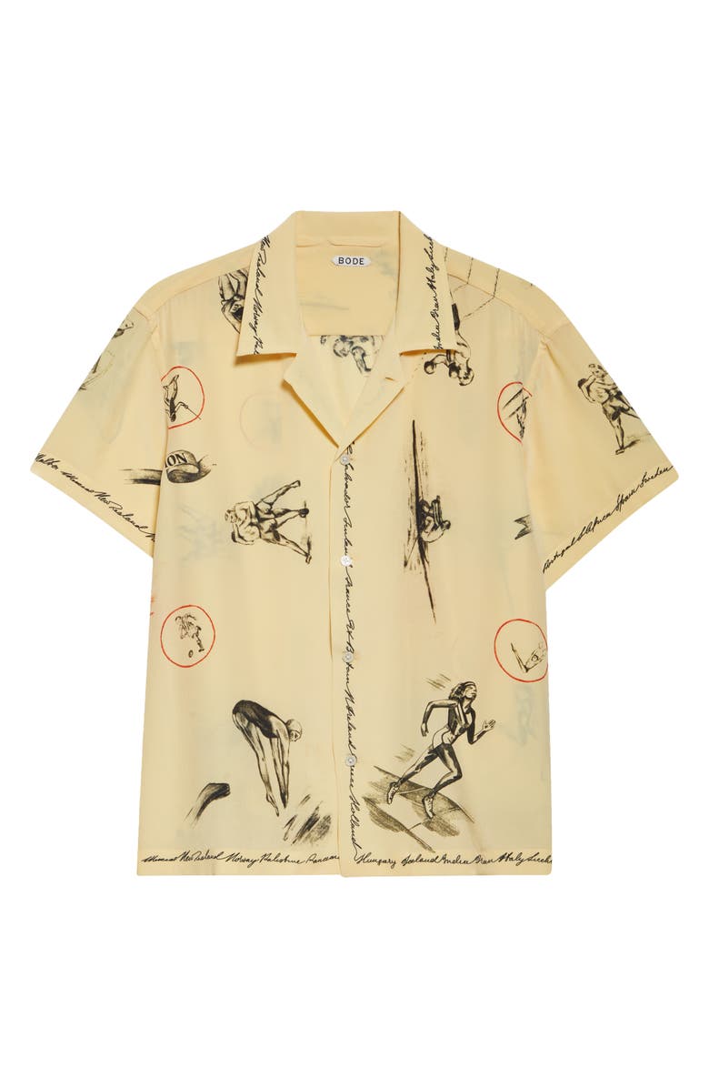 Bode Games Silk Camp Shirt, Alternate, color, Yellow