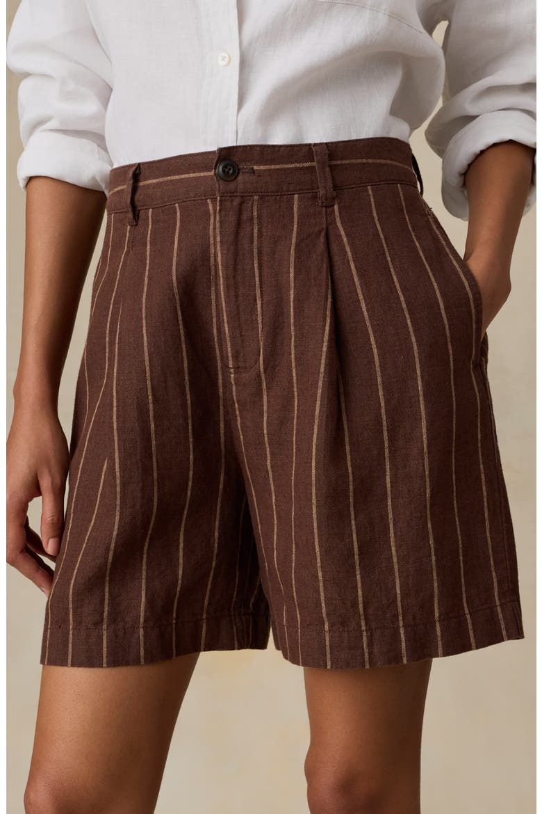 Sun Strider Pleated Linen Shorts, Alternate, color, HARBOR LINE STRIPE