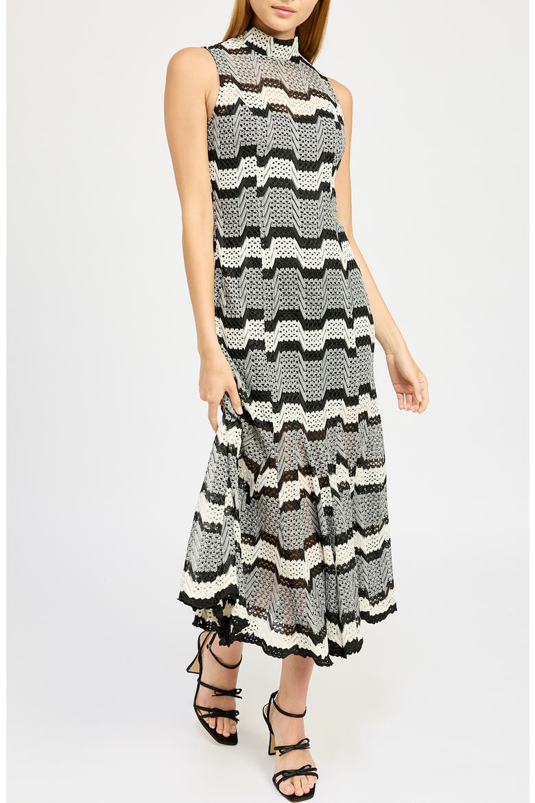Genesis Open Stitch Midi Dress, Main, color, BLACK IVORY