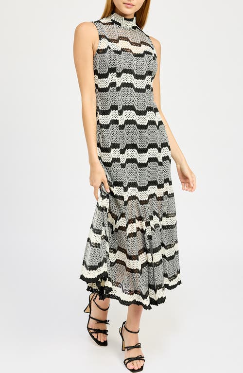 En Saison Genesis Open Stitch Midi Dress In Black Ivory