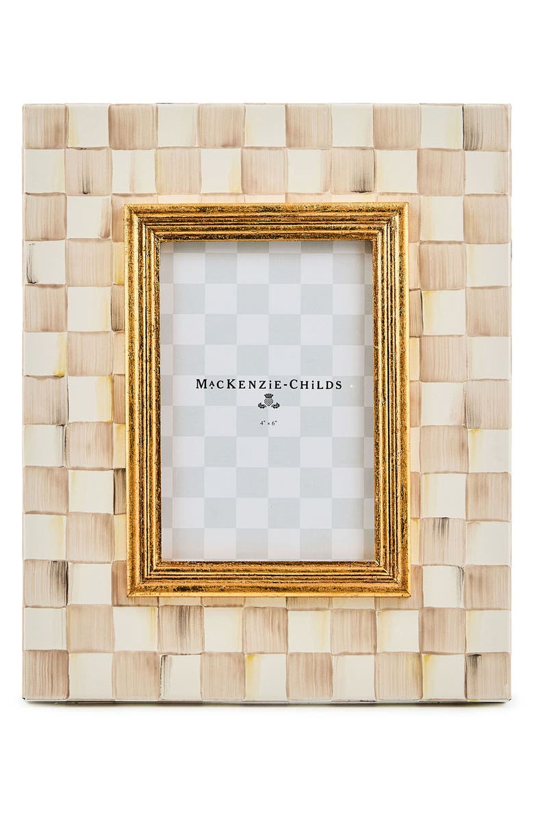 MACKENZIE CHILDS Mocha Check Enameled Steel 4 x 6-Inch Picture Frame, Main, color, Mocha