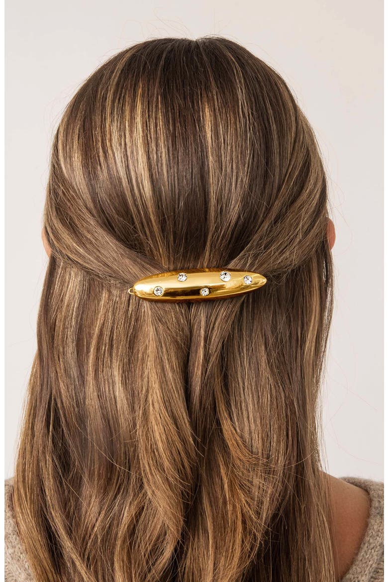 Crystal Studded Oblong Barrette, Alternate, color, GOLD