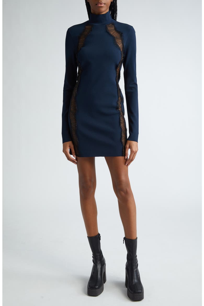 Lace Detail Cutout Long Sleeve Knit Dress, Main, color, NAVY