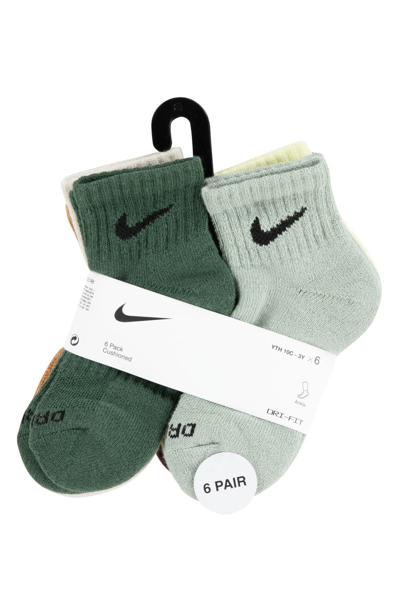 Nike Kids' 6-Pack Performance Quarter Socks, Alternate, color, Fir