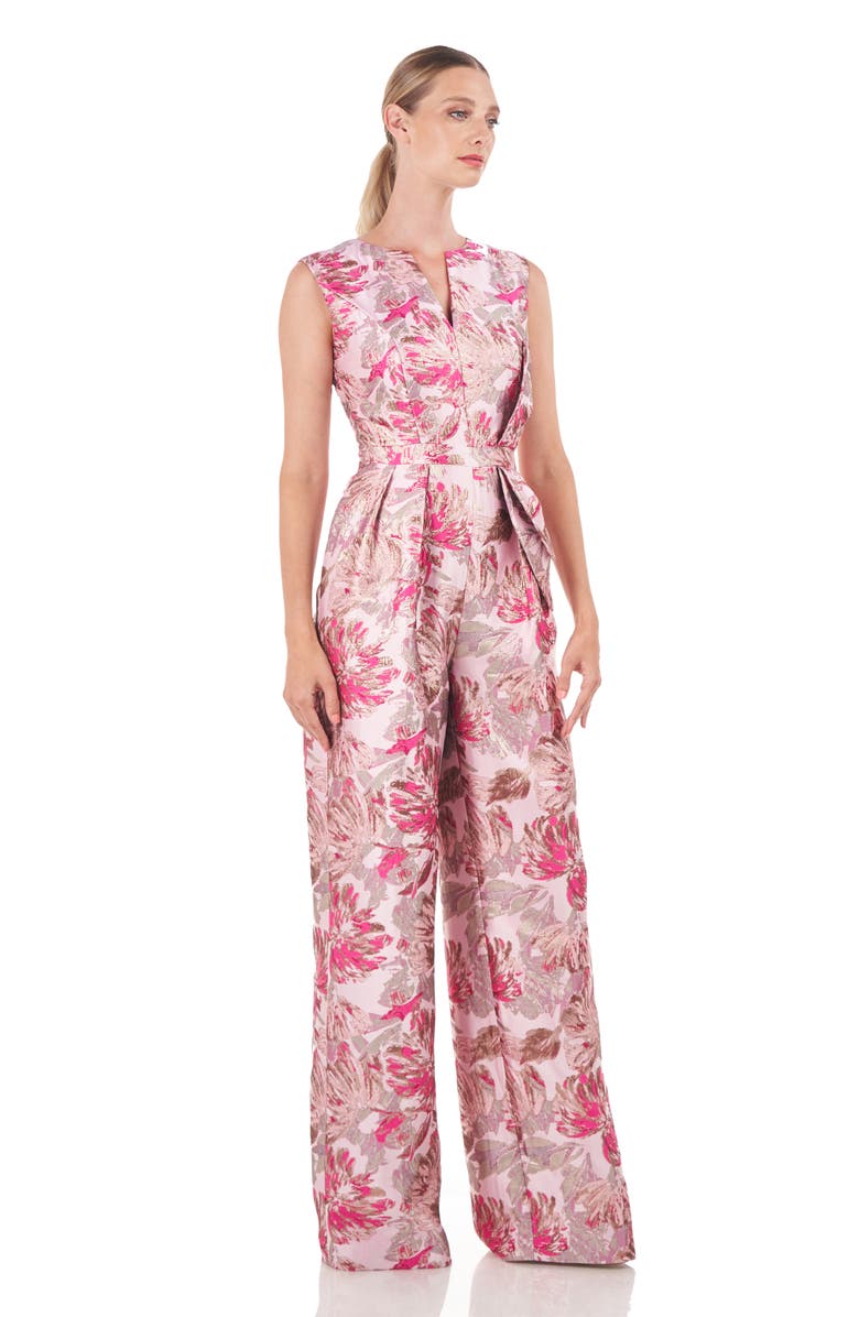 Kay Unger Cleo Metallic Floral Jacquard Jumpsuit, Alternate, color, 