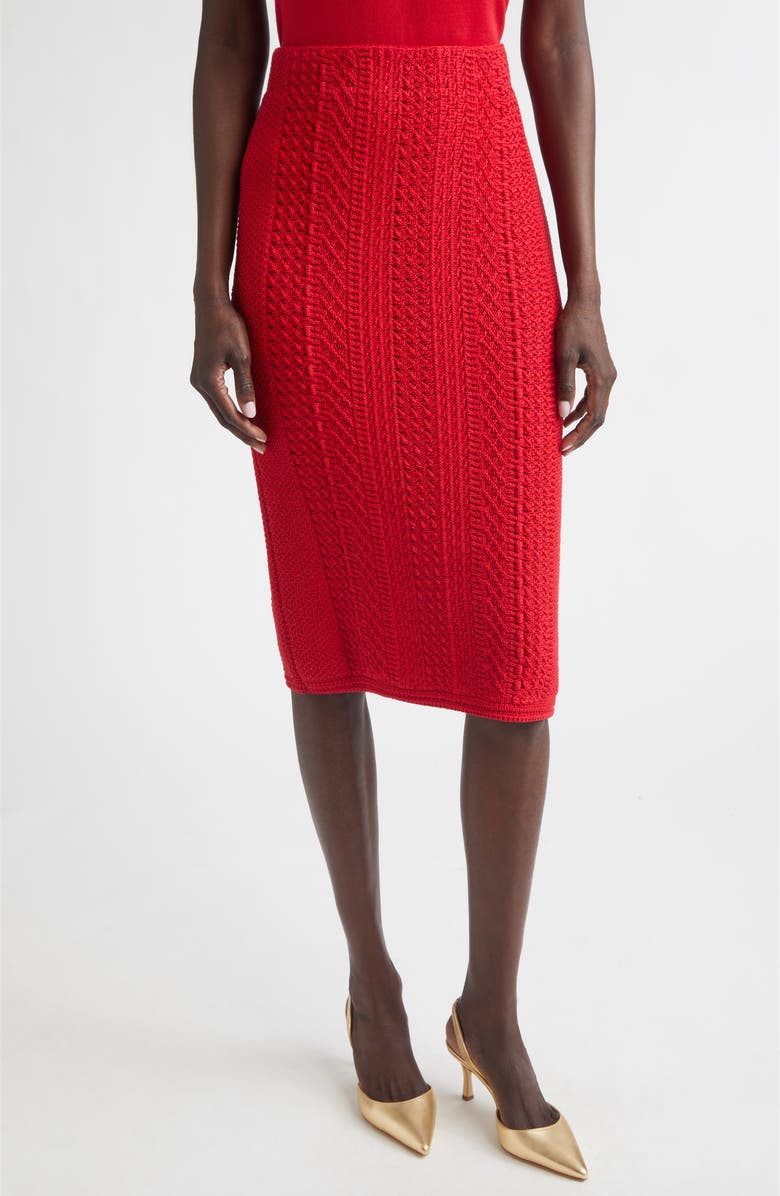 ST. JOHN Cotton Blend Mixed Stitch Sweater Skirt, Main, color, Scarlet