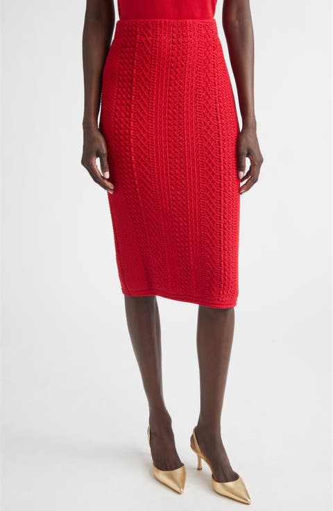 Cotton Blend Mixed Stitch Sweater Skirt