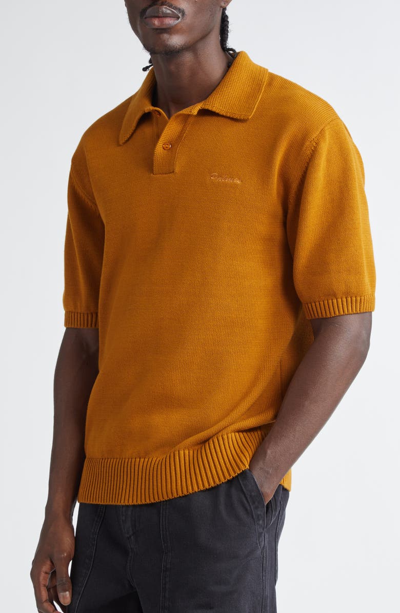 PALMES Marco Embroidered Logo Organic Cotton Polo Sweater, Alternate, color, Mahogany