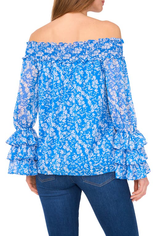 Cece Floral Off The Shoulder Ruffle Top In Blue Breezyday