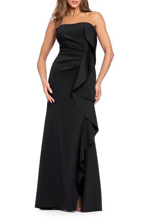 Ruffle Strapless Scuba Crepe Gown