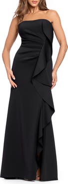 Xscape Evenings Ruffle Strapless Scuba Crepe Gown