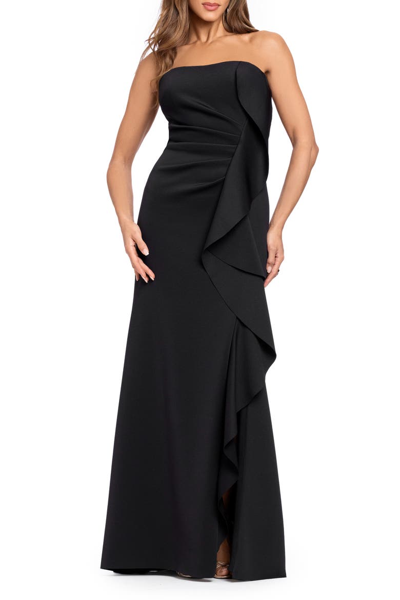 Ruffle Strapless Scuba Crepe Gown video