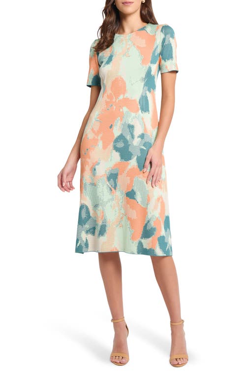 Misook Floral Knit Short-sleeve A-line Midi Dress