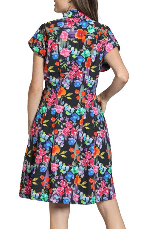 Apny Floral Print Belted A-line Dress In Pink Multi