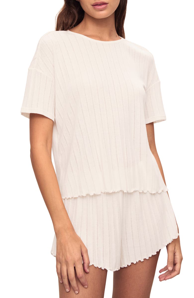 Eberjey Pointelle Rib Pajama Top, Main, color, Ivory