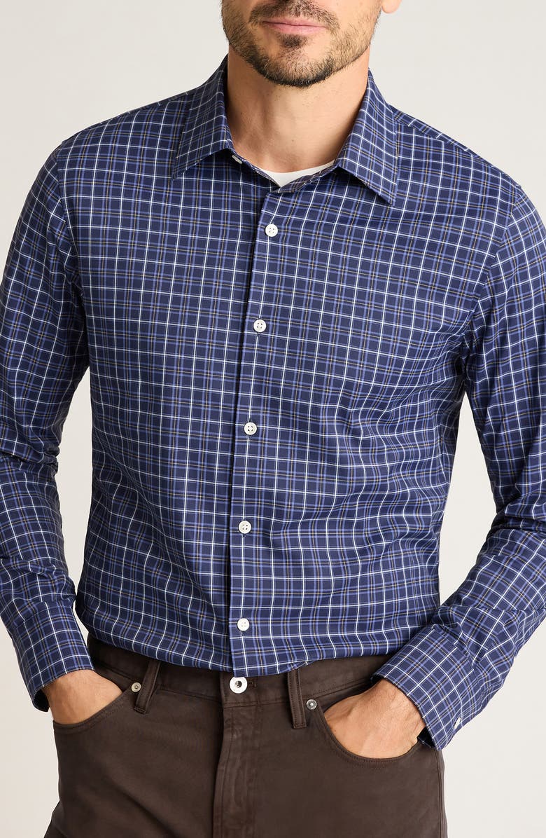 Bonobos Tech Slim Fit Navy Plaid Performance Button-Down Shirt, Main, color, Rothwell Plaid