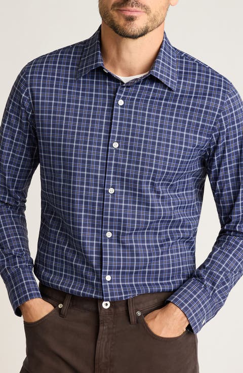 Tech Slim Fit Navy Plaid Performance Button-Down Shirt