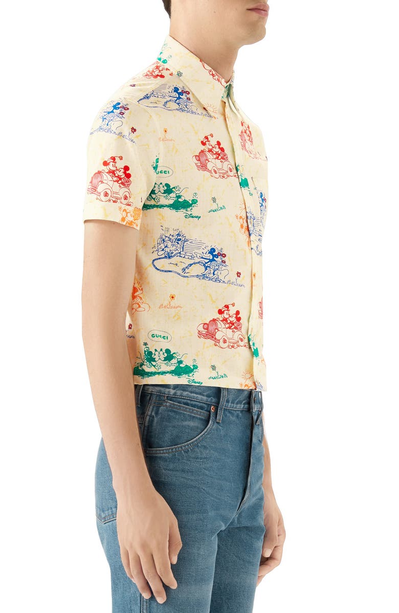 Gucci x Disney Print Cotton Short Sleeve Button-Up Shirt, Alternate, color, 