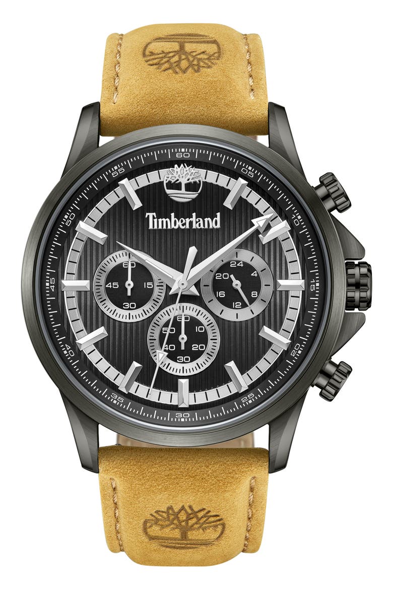 Bernardston Multifunction Chronograph Leather Strap Watch, 45mm, Main, color, TAN