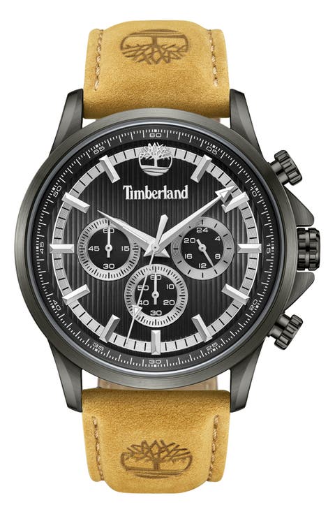 Bernardston Multifunction Chronograph Leather Strap Watch, 45mm