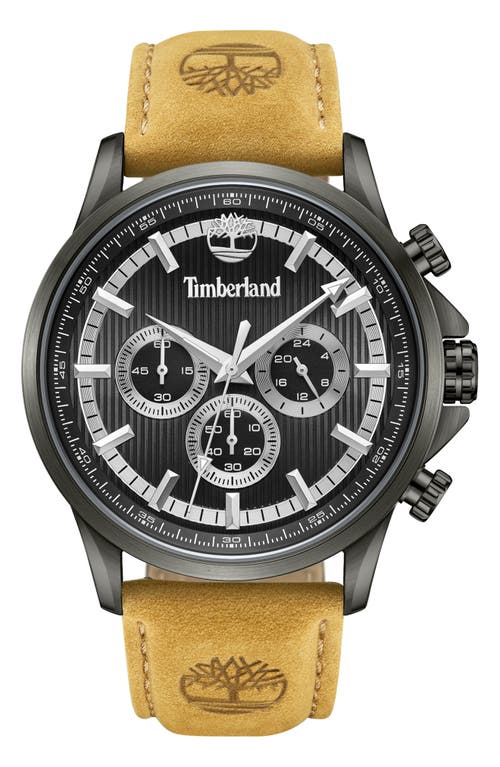 Timberland Bernardston Multifunction Chronograph Leather Strap Watch, 45mm In Tan
