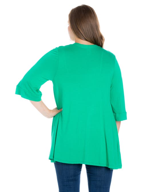 24seven Comfort Apparel Plus Size Elbow Length Open Front Cardigan Sweater In Green