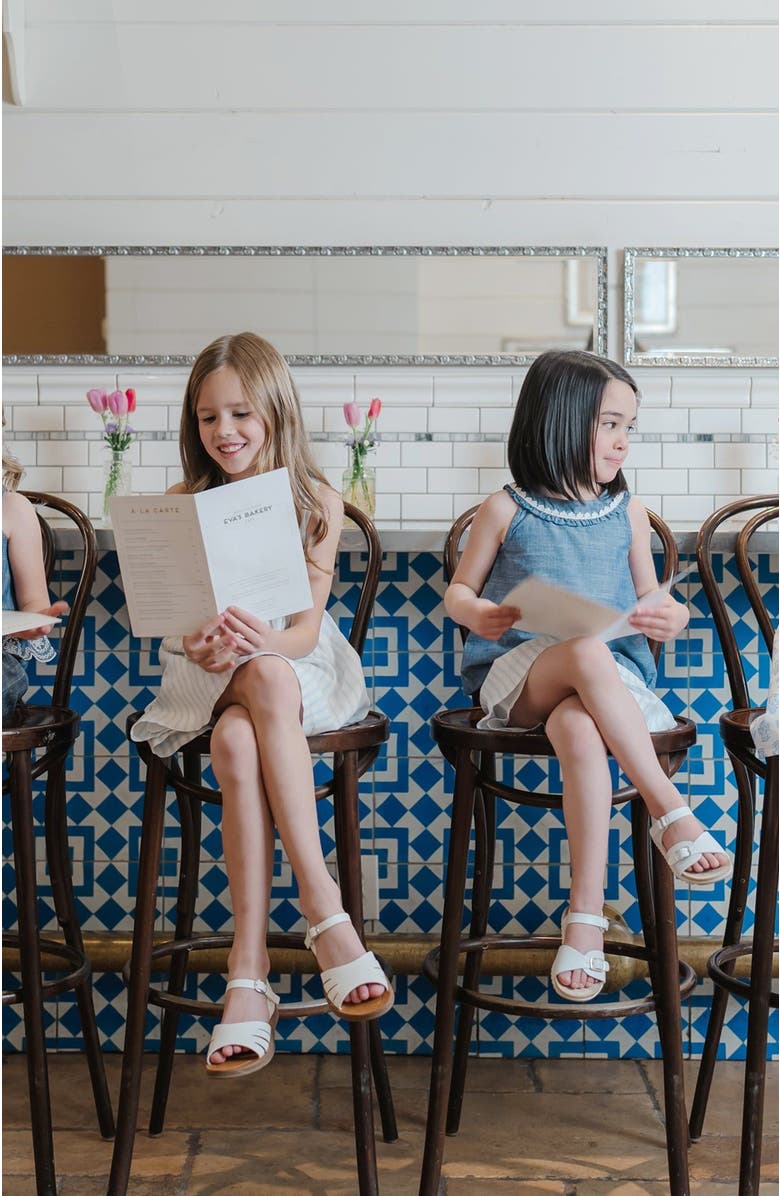 Hope & Henry Girls' Organic Sleeveless Ruffle Collar Chambray Button Back Top , Toddler, Alternate, color, 