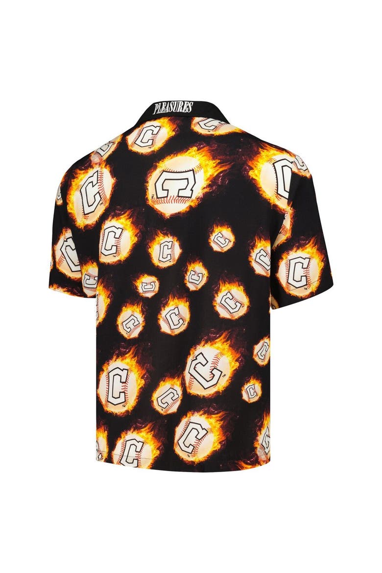 Men's PLEASURES  Black Cleveland Guardians Flame Fireball Button-Up Shirt, Alternate, color, Black