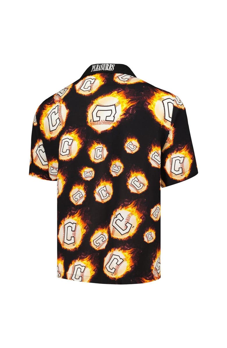 PLEASURES Men's PLEASURES Black Cleveland Guardians Flame Fireball Button-Up Shirt, Alternate, color, Black