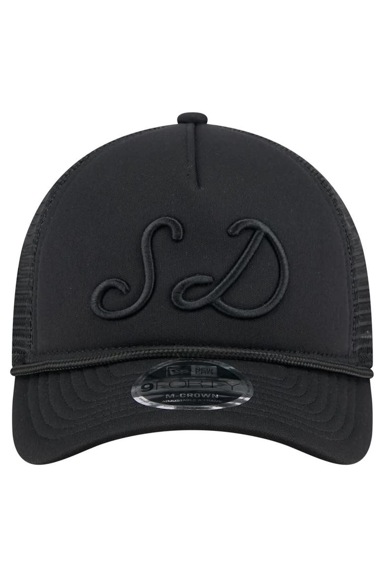 Men's New Era Black San Diego Padres City Initial 9FORTY A-Frame M-Crown Adjustable Trucker Hat, Alternate, color, Black