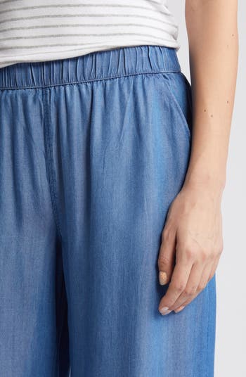 Drawstring Wide Leg Chambray Pants