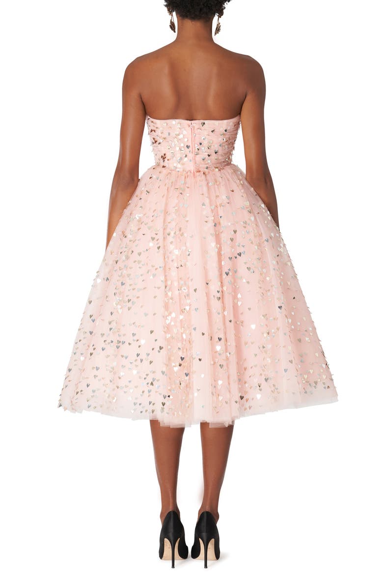 Carolina Herrera Heart Paillette Strapless Tulle Cocktail Dress, Alternate, color, Blush