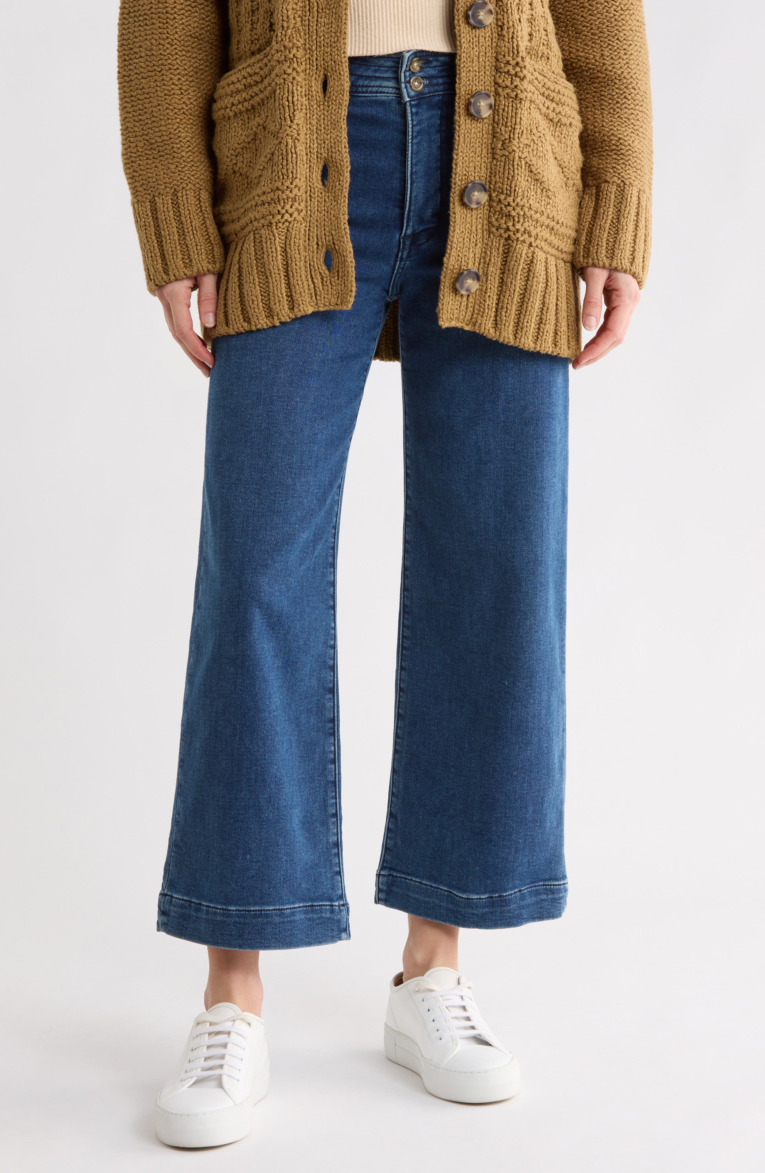Stretch Terry High Waist Ankle Wide Leg Jeans