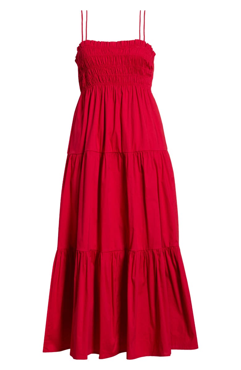 SUGARLIPS Gennie Smocked Tiered Cotton Midi Dress, Main, color, Red