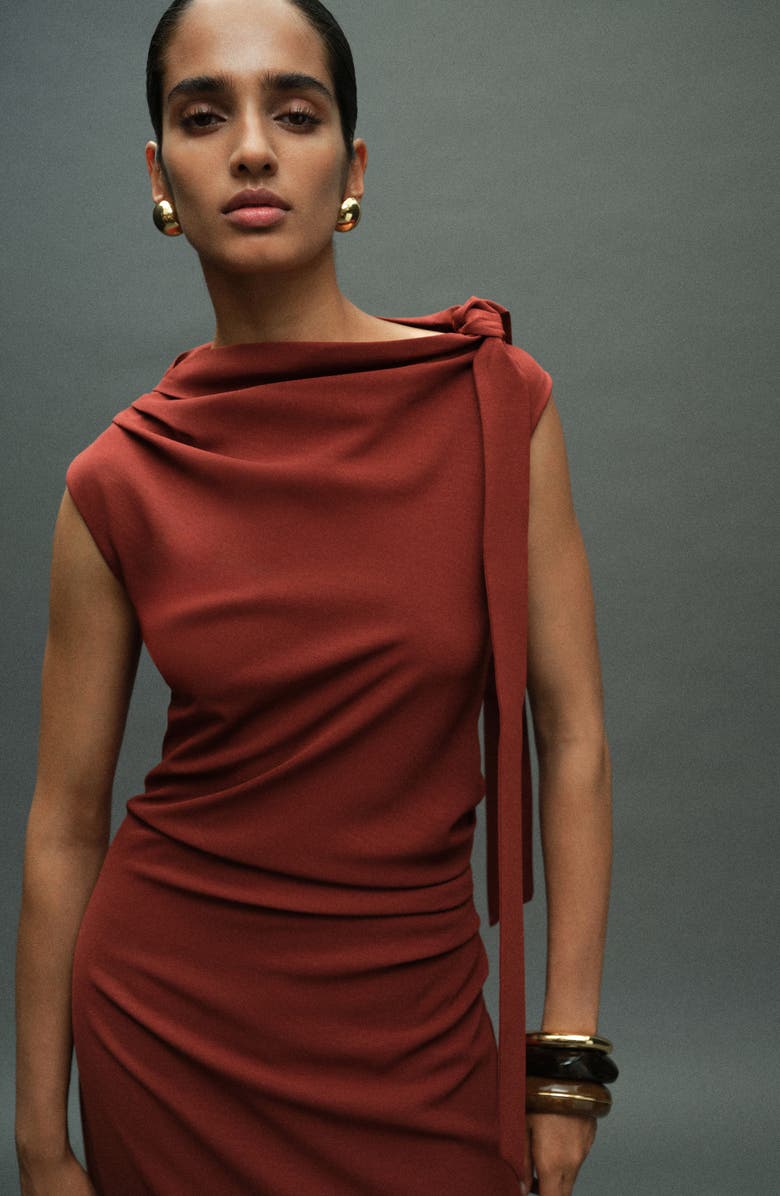 MANGO Pleated Drape Sleeveless Maxi Dress, Alternate, color, Burnt Orange