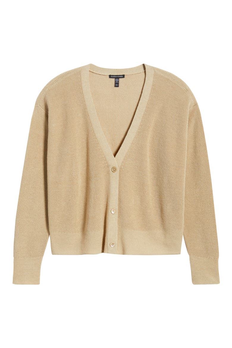 V-Neck Organic Linen & Organic Cotton Cardigan, Alternate, color, UNDYED NATURAL