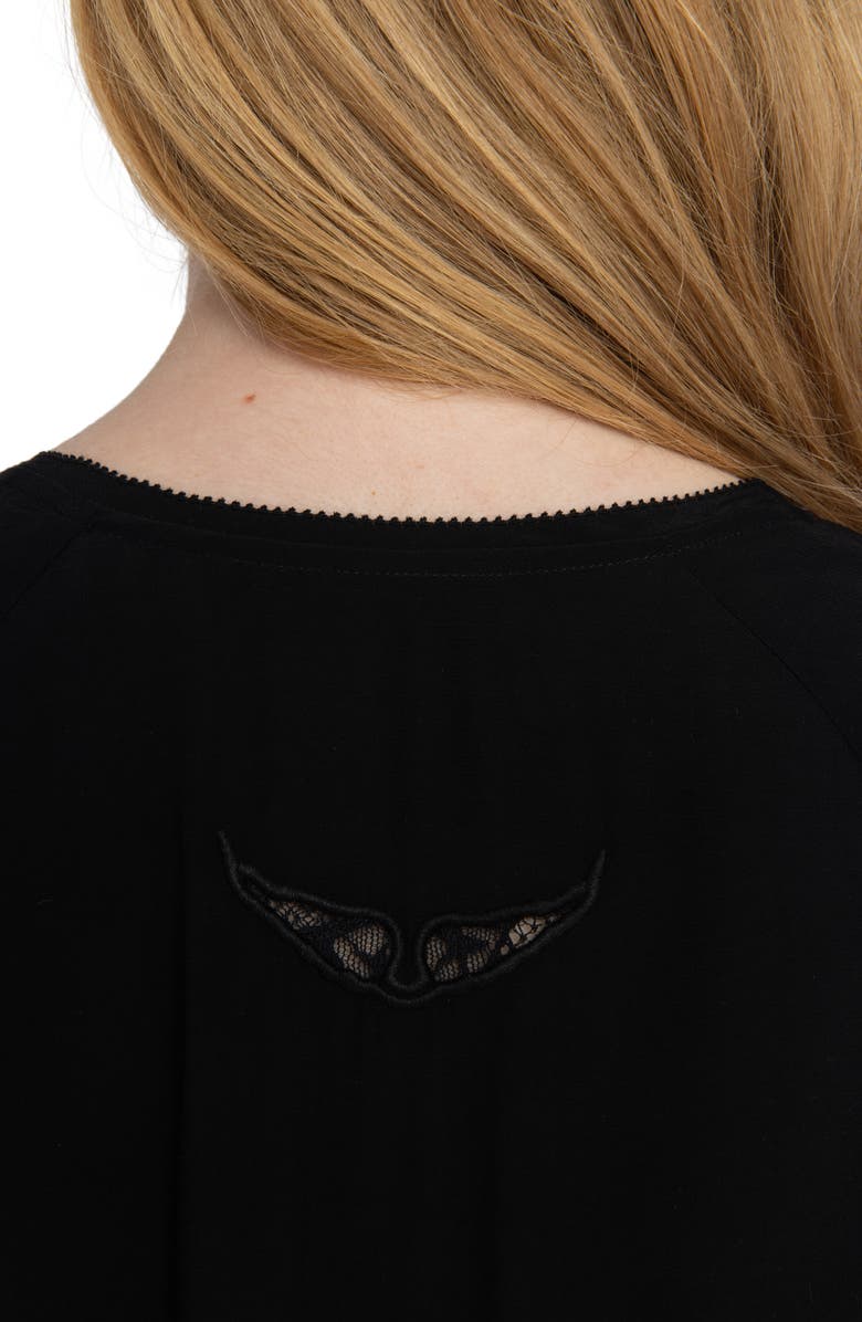 Zadig & Voltaire Rinas Plunge Neck Long Sleeve Dress, Alternate, color, Black