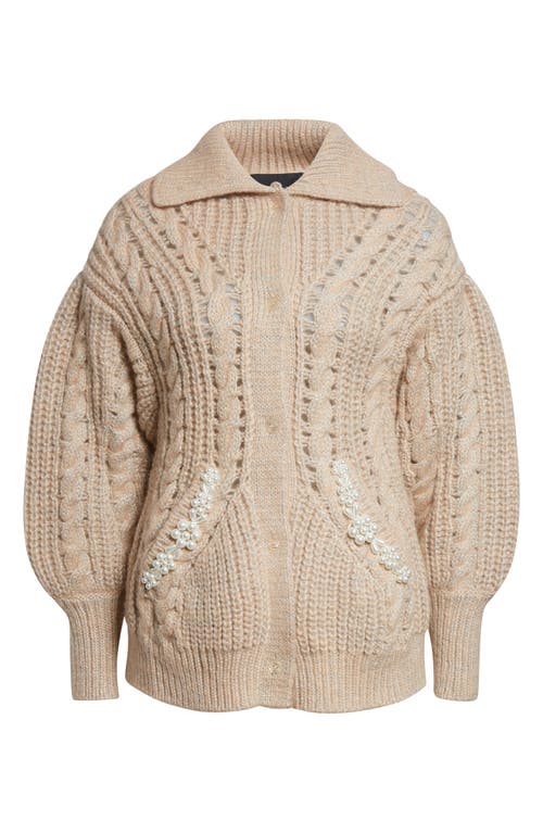 Simone Rocha Embellished Sculpted Chunky Knit Cardigan In Brown
