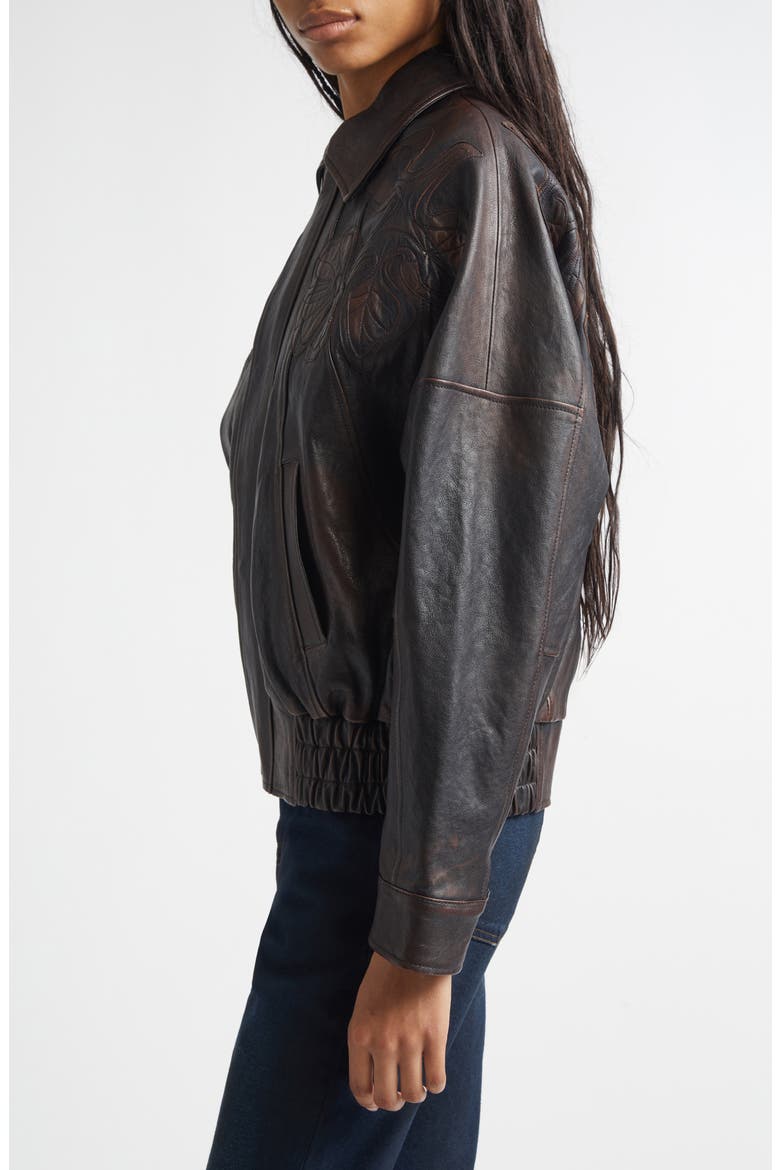 Journey Floral Embroidered Oversize Leather Bomber Jacket, Alternate, color, PORT ROYALE