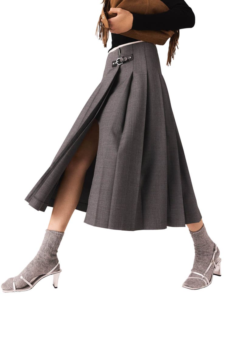 maje Long pleated skirt, Alternate, color, Grey