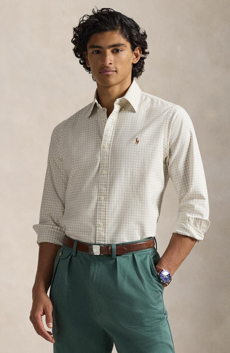 Polo Ralph Lauren Classic Fit Gingham Check Cotton Button-Down Oxford Shirt, Alternate, color, Basic Sand White