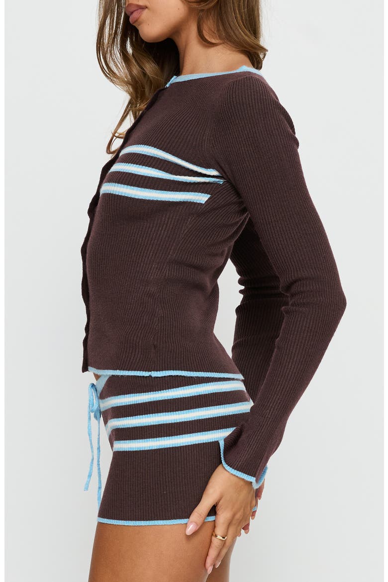 Beverlea Stripe Rib Cardigan, Alternate, color, BROWN / BLUE STRIPE
