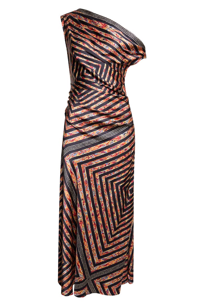 Portia One-Shoulder Stripe Silk Midi Dress, Main, color, STUDIO