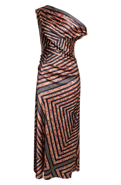 Phara One-Shoulder Stretch Silk Dress