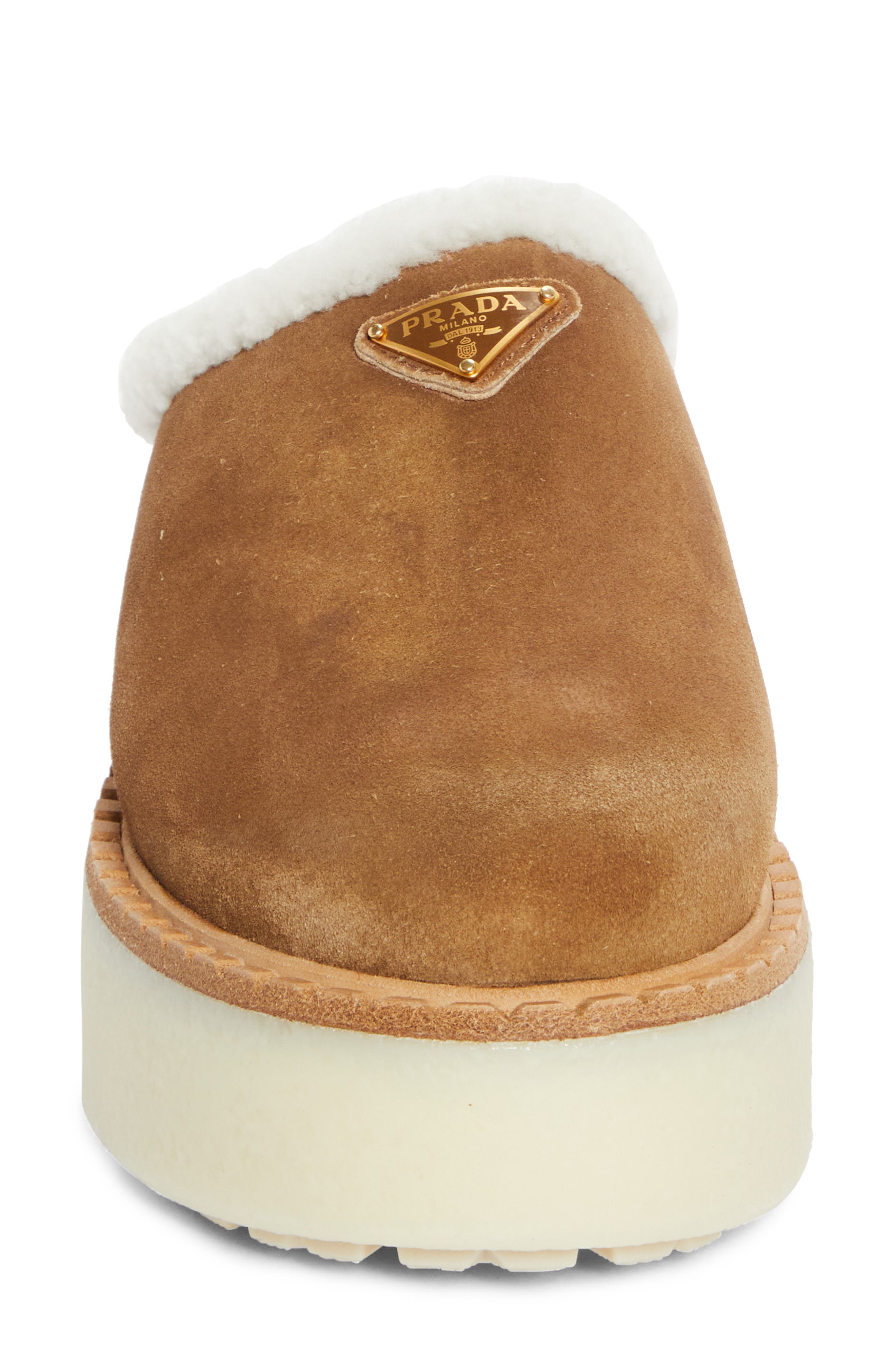 Prada Evolve Genuine Shearling Clog, Alternate, color, Cannella