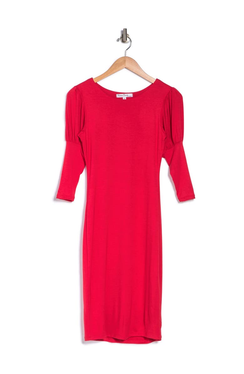 Velvet Torch Puff Sleeve Round Neck Dress, Alternate, color, 