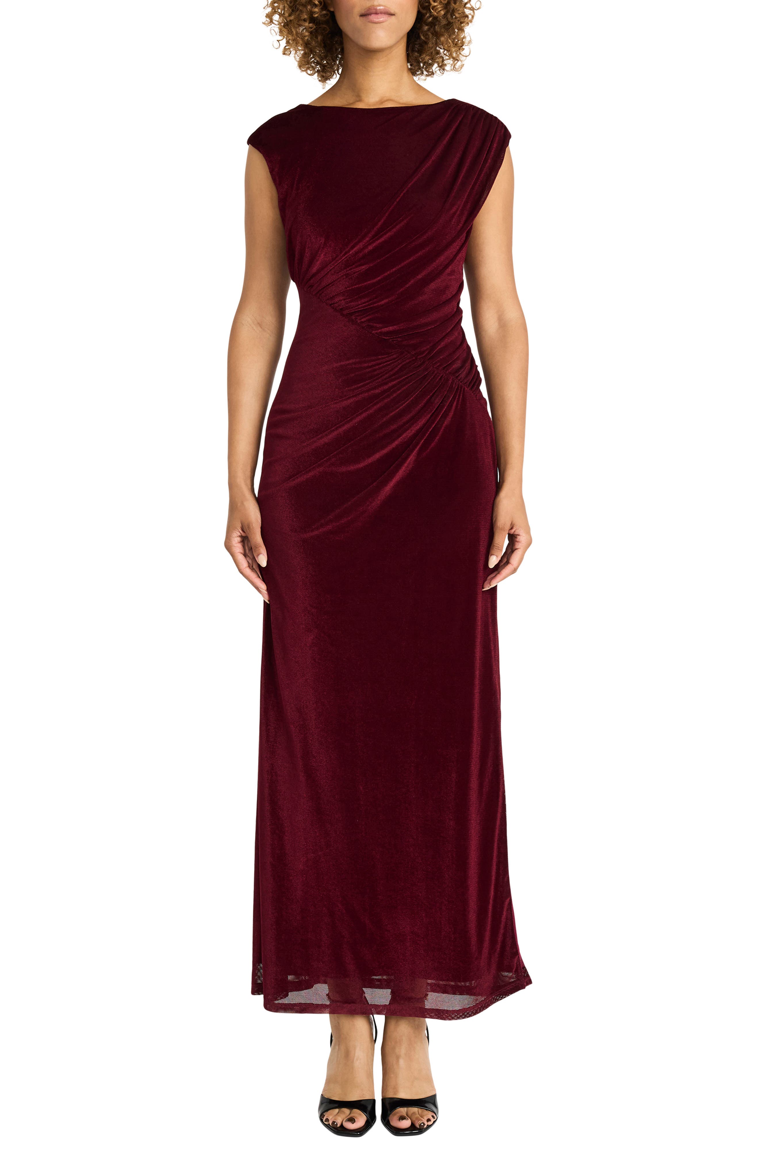 Maggy London Shirred Velvet Gown