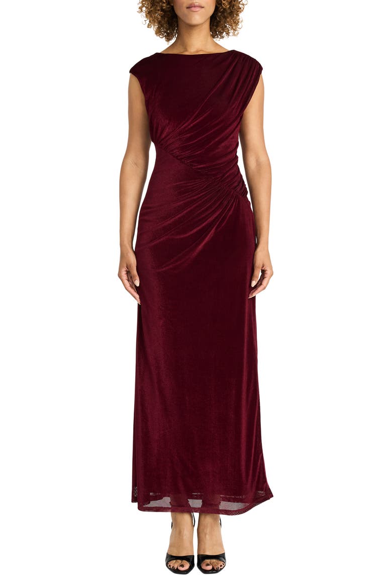 Shirred Velvet Gown, Main, color, WINE RED