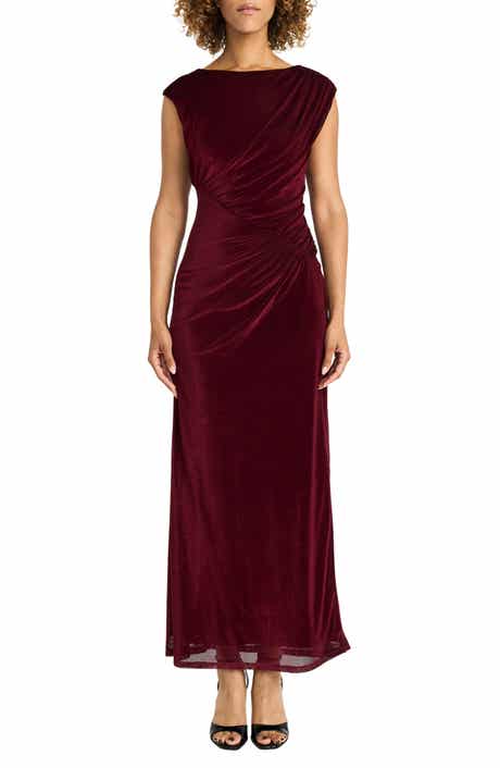 Maggy London Shirred Velvet Gown